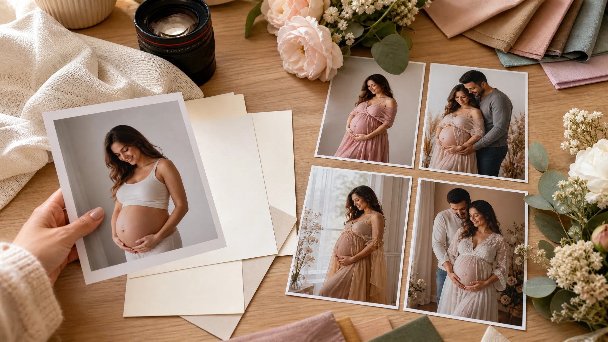 Deutsch AI maternity photography workflow from real source photo to styled maternity portrait concepts