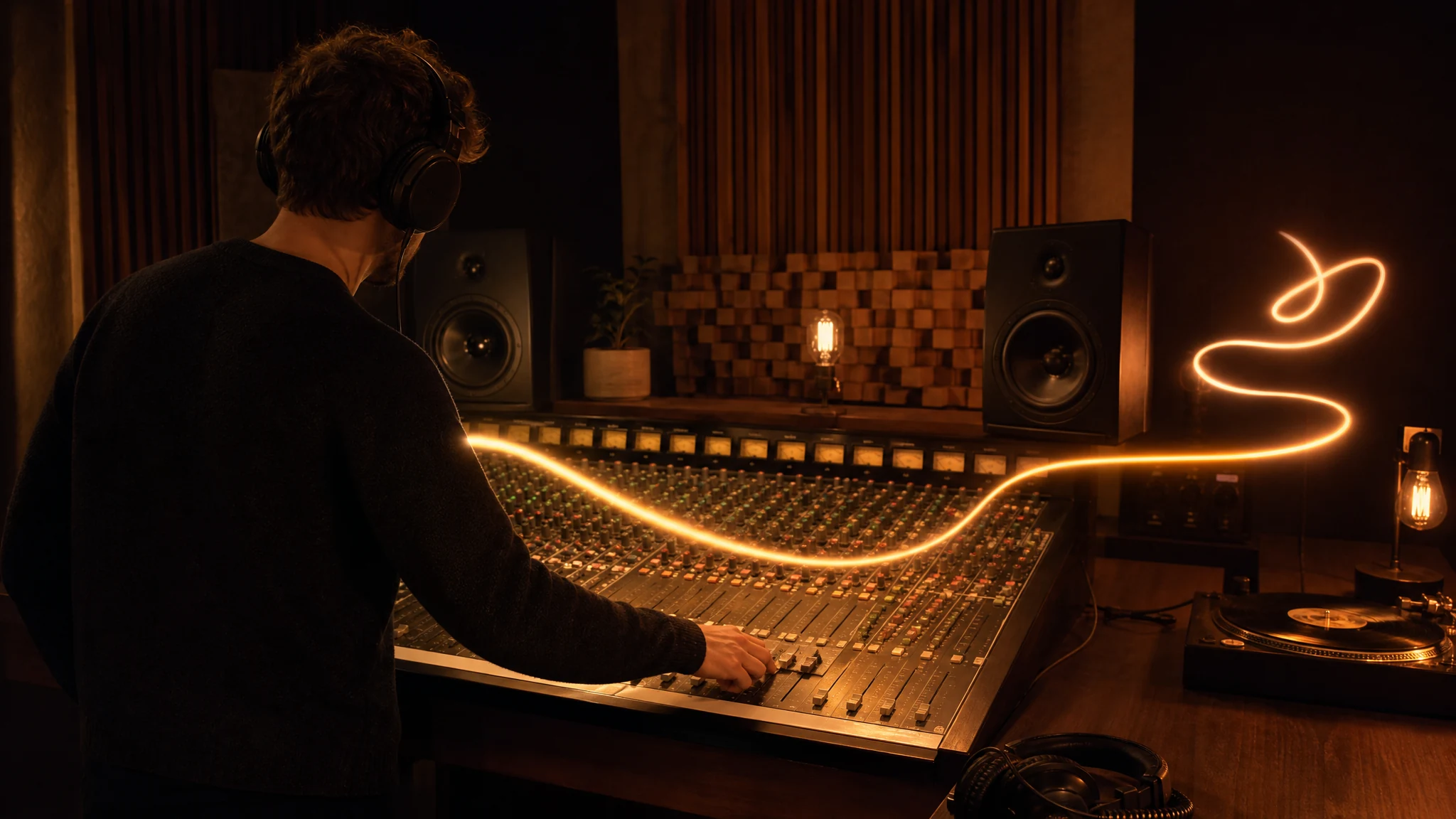 Producer extending an existing track from a chosen point on the console