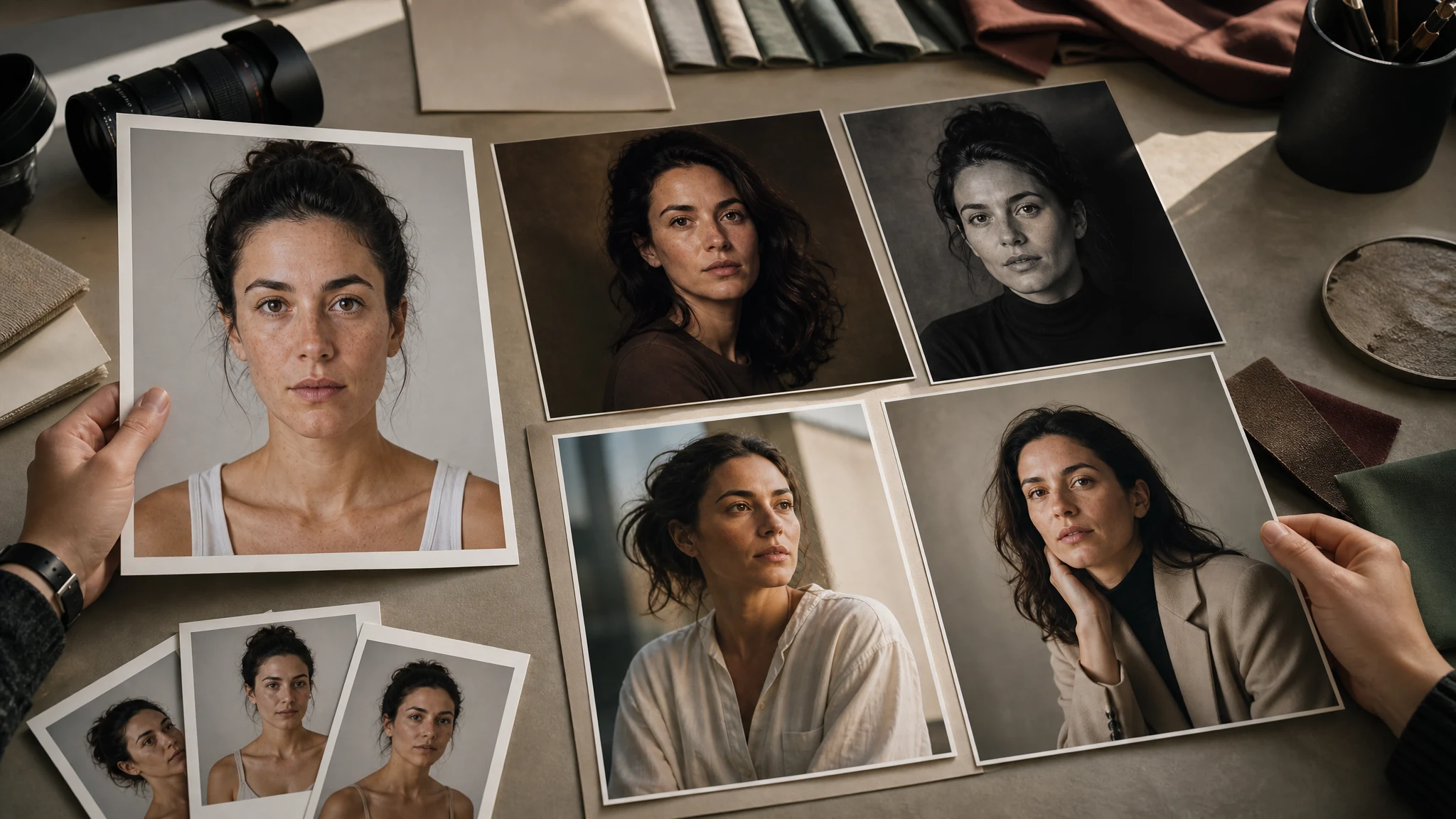 Realistic and creative AI portrait variants generated from a source portrait photo
