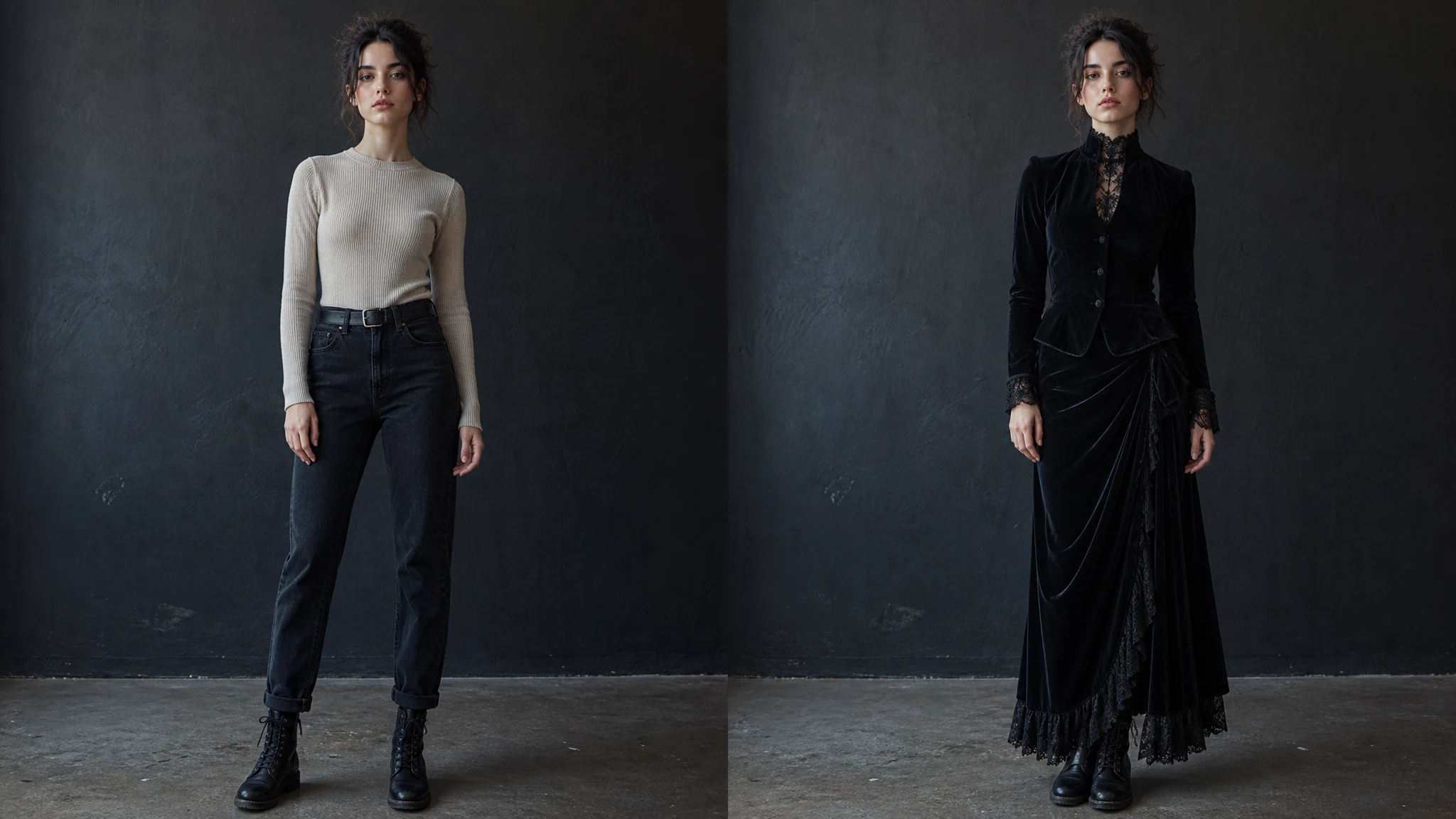 पहले और बाद का Gothic fashion outfit preview