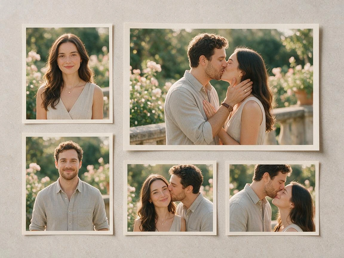 Adult couple kissing in a sunlit street